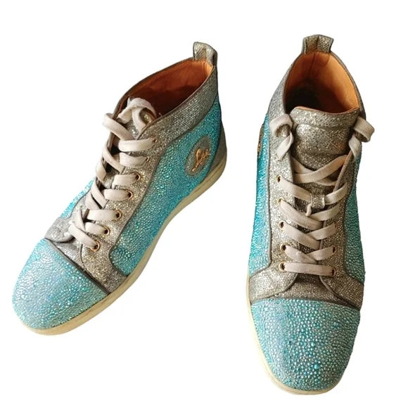 Christian Louboutin Blue & Silver Crystal Strass Louis Junior AB High Sn… - Picture 16 of 16